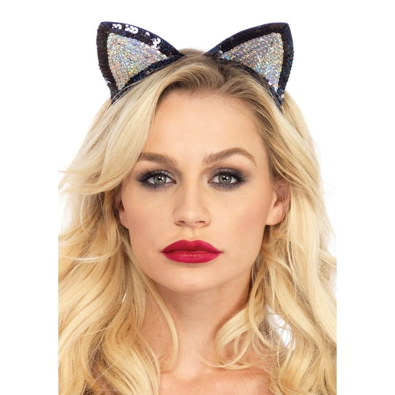 Black and Silver Sequin Cat Ear Headband