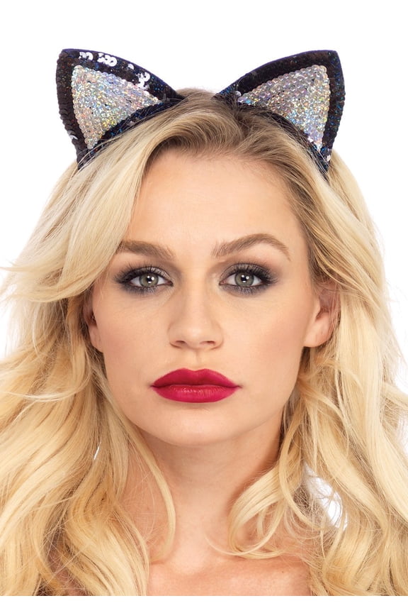 Black and Silver Sequin Cat Ear Headband