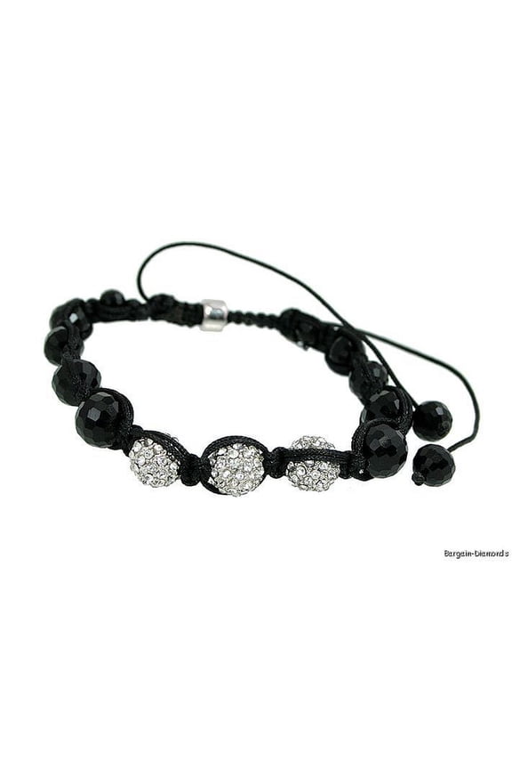 Black and Silver Shamballa 3 Silver CZ Disco Balls