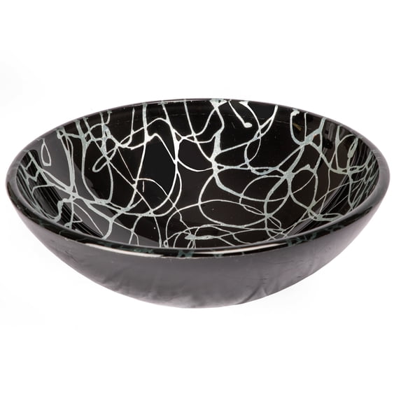Black and Silver Streamers Round Glass Vessel Sink