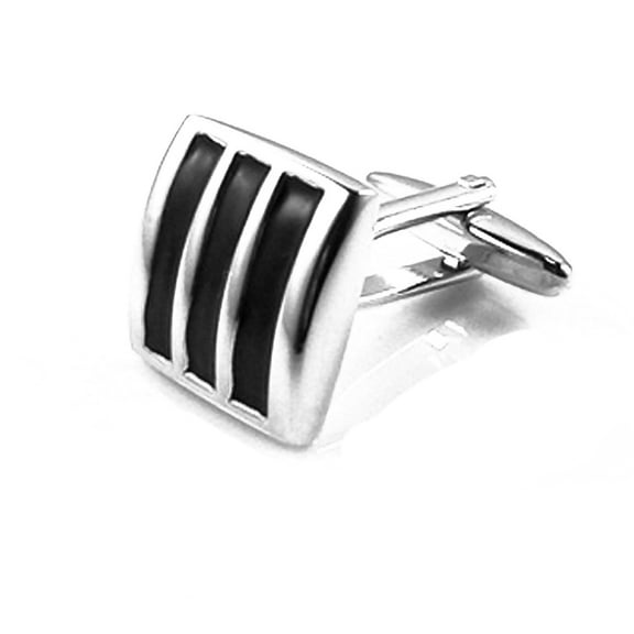 Black and Silver Tone Striped Cufflinks