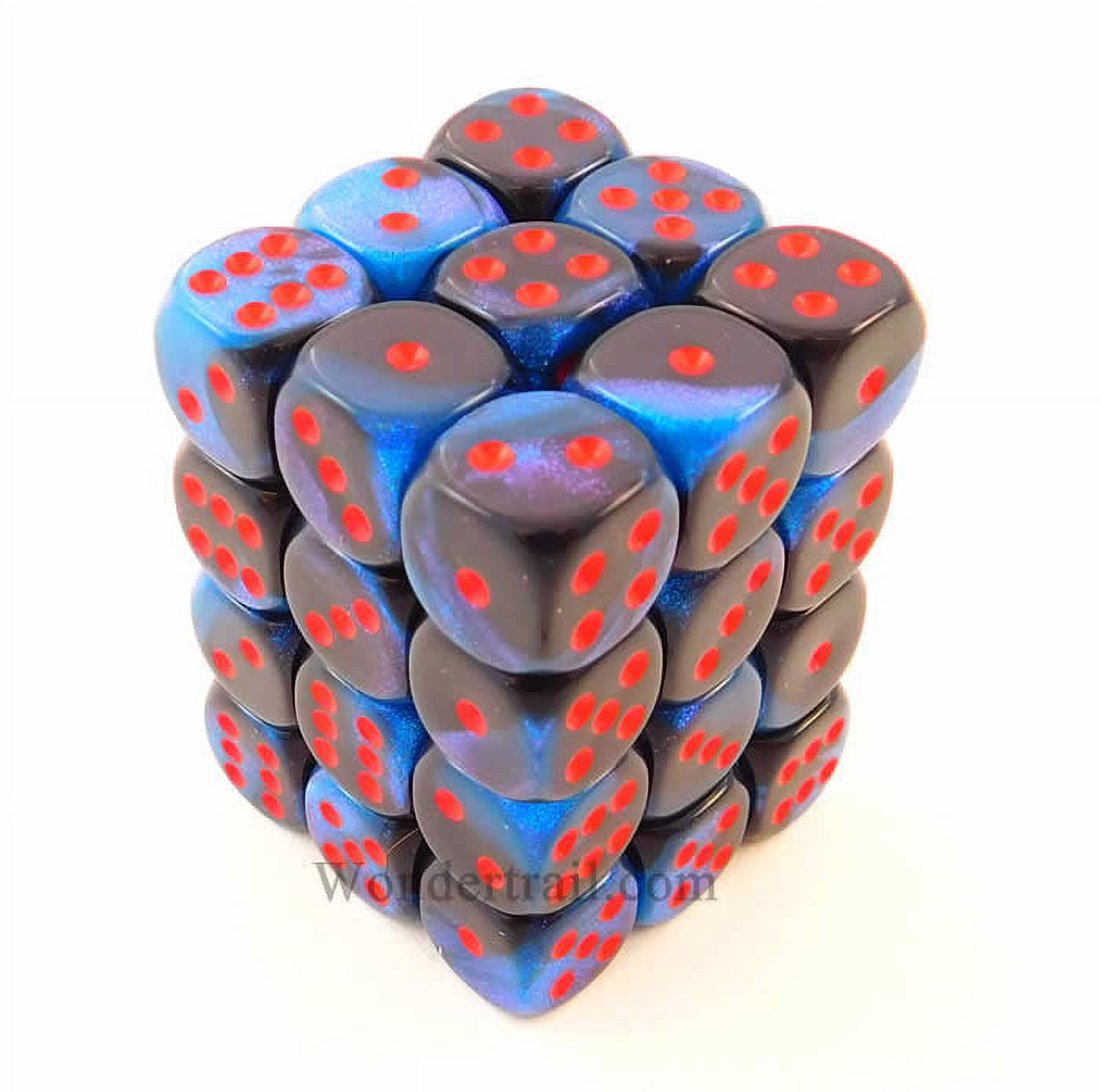 Chessex Gemini Würfel – 36 Stück, 12mm D6 Mit Augen, Farbe: Astral Blue-White Mit Rot