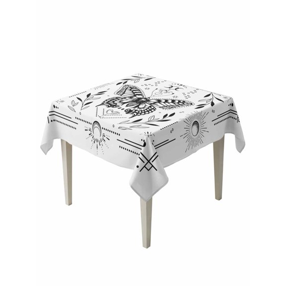 Black and Table Cloth 54x54 Inch Square, White Frame Butterfly Sun Moon Waterproof Tablecloth Washable Table Cover for Party Picnic Dinner Decor