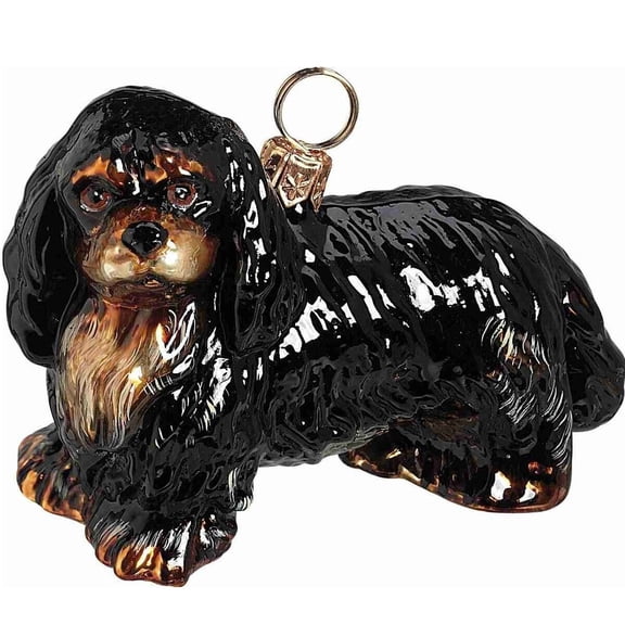 Black and Tan Cavalier King Charles Spaniel Dog Polish Glass Christmas Ornament