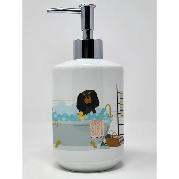 Black and Tan Cavalier Spaniel Ceramic Soap Dispenser