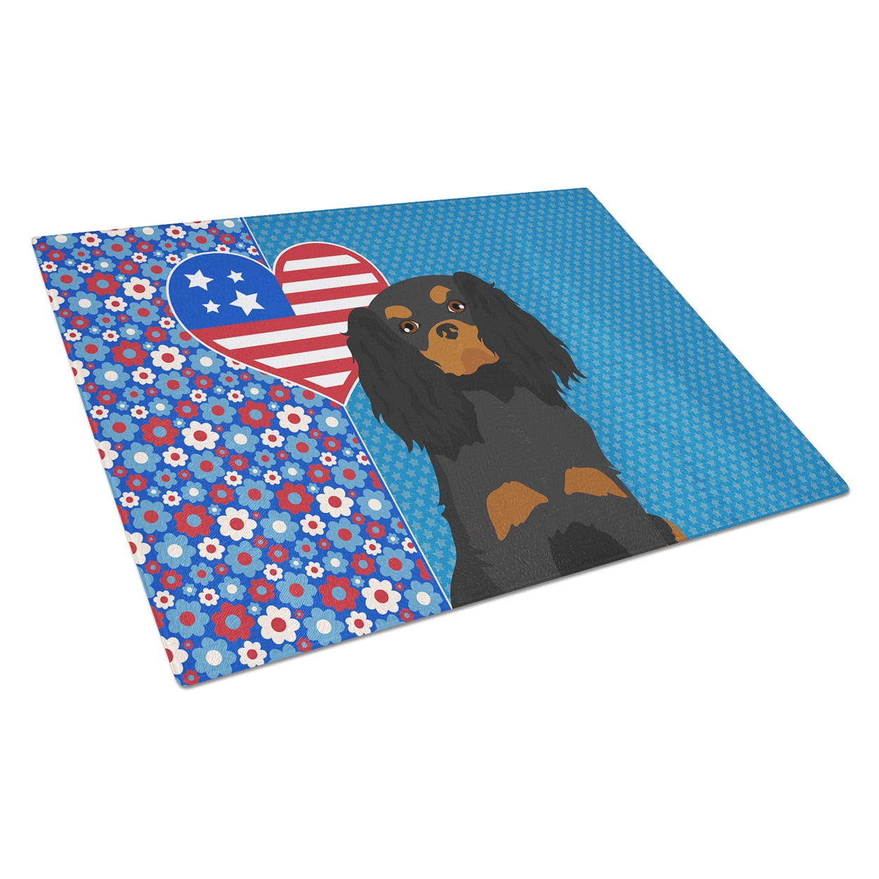 Black and Tan Cavalier Spaniel Glass Cutting Board Large 12 in x 15 in