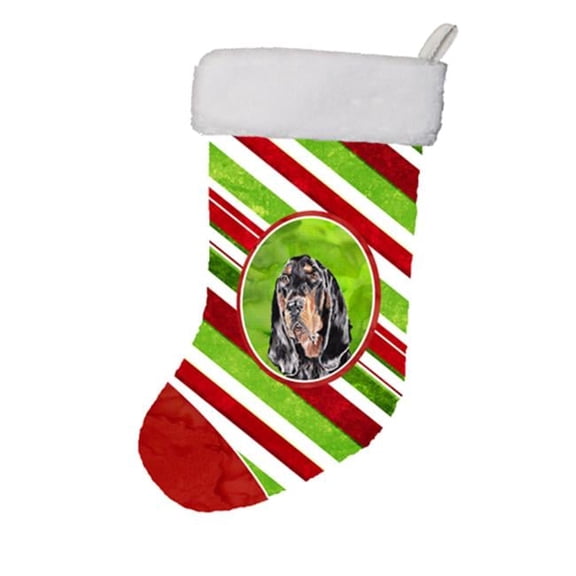 Black and Tan Coonhound Candy Cane Christmas Stocking - 11 x 8 In.