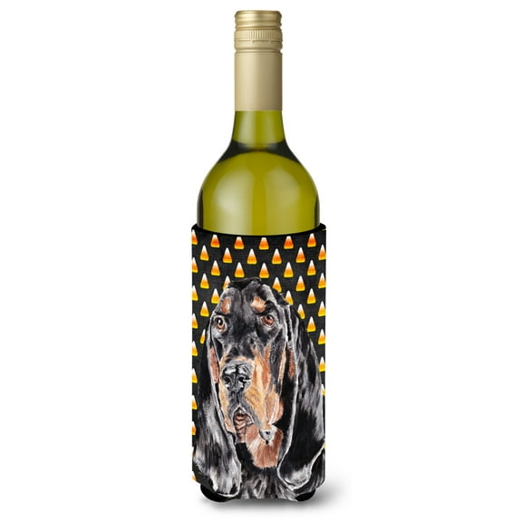 Black and Tan Coonhound  Candy Corn Halloween Wine Bottle Hugger