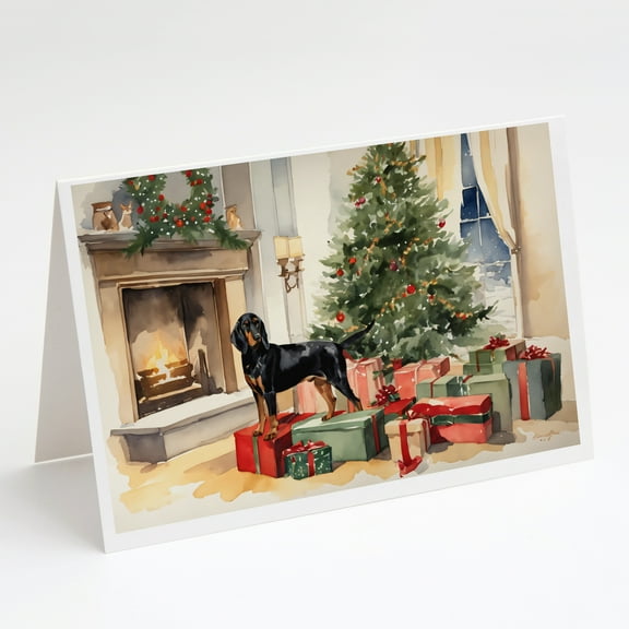 Black and Tan Coonhound Cozy Christmas Greeting Cards Pack of 8 7 in x 5 in