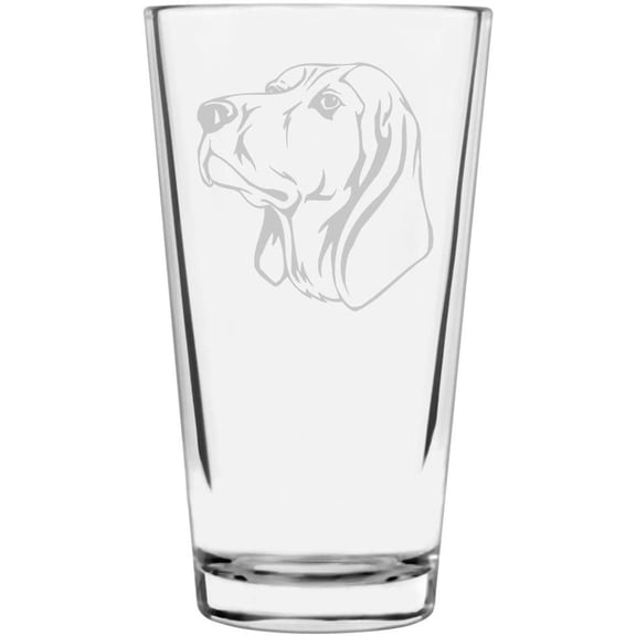 Black and Tan Coonhound Dog Themed Etched All Purpose 16oz Libbey Pint Glass