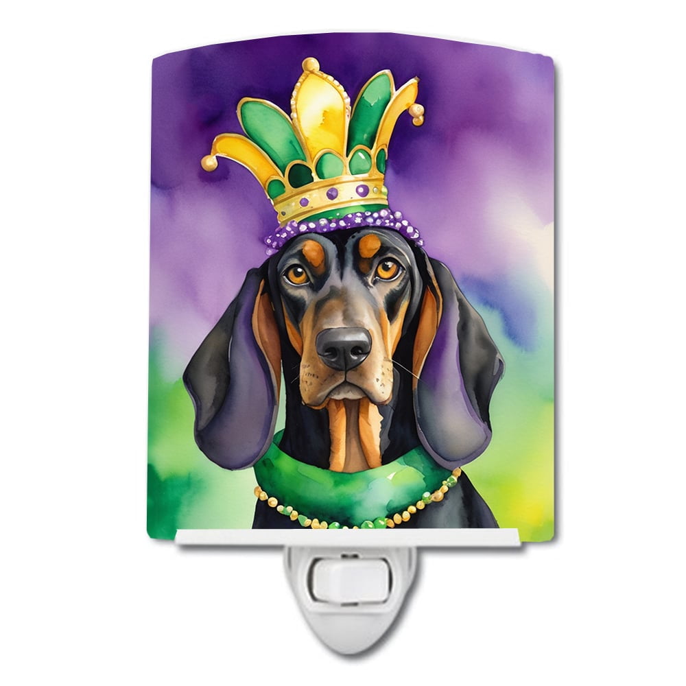 Black and Tan Coonhound King of Mardi Gras Ceramic Night Light 4 in x 6 in