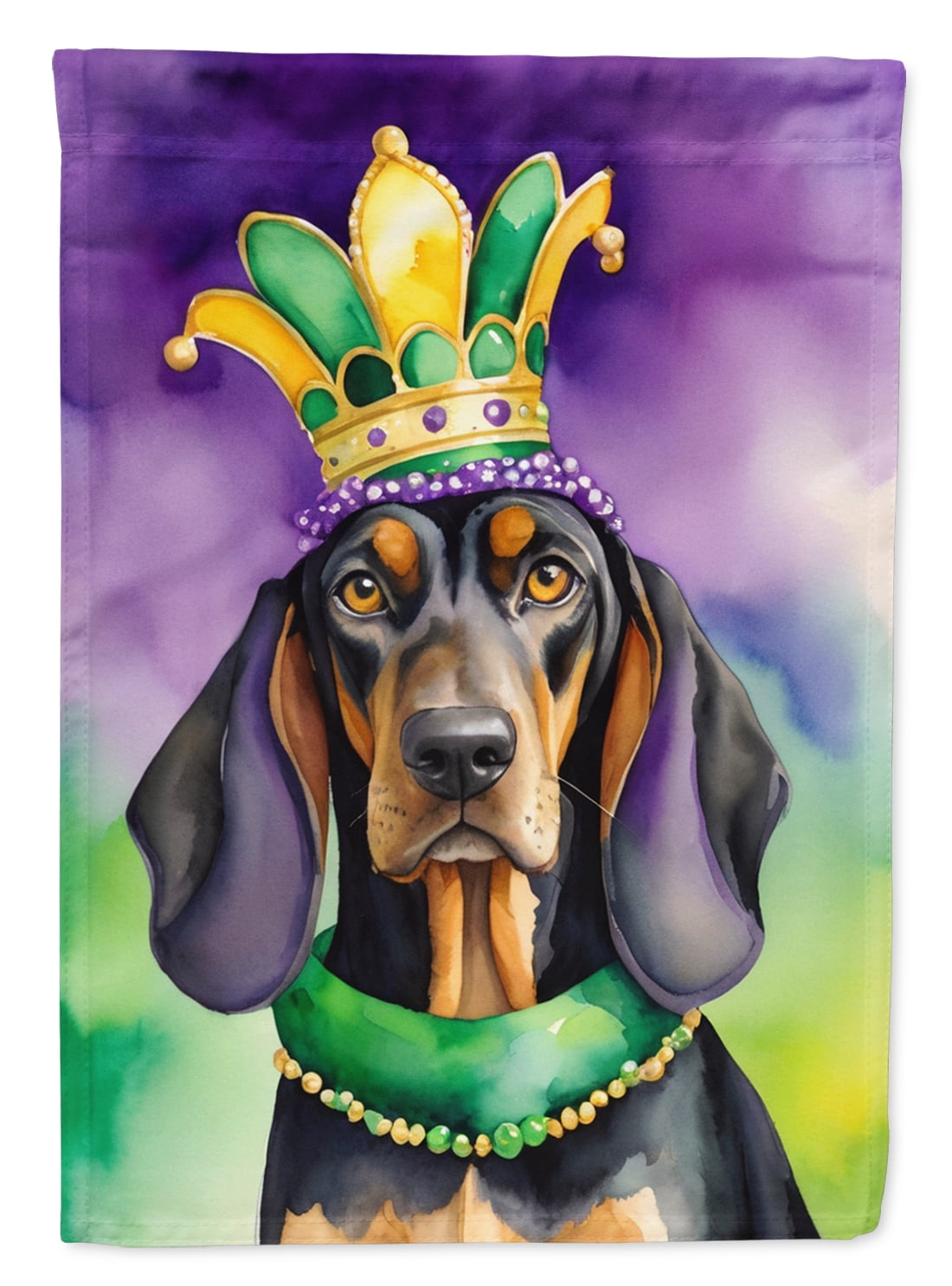 Black and Tan Coonhound King of Mardi Gras Garden Flag 11.25 in x 15.5 in