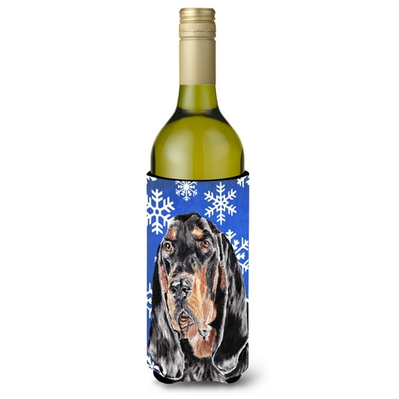 Black and Tan Coonhound Winter Snowflakes Wine Bottle Hugger