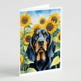 thumbnail image 1 of Black and Tan Coonhound in Sunflowers Greeting Cards Pack of 8 7 in x 5 in, 1 of 3