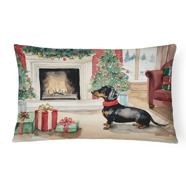 Black and Tan Dachshund Christmas Fabric Decorative Pillow