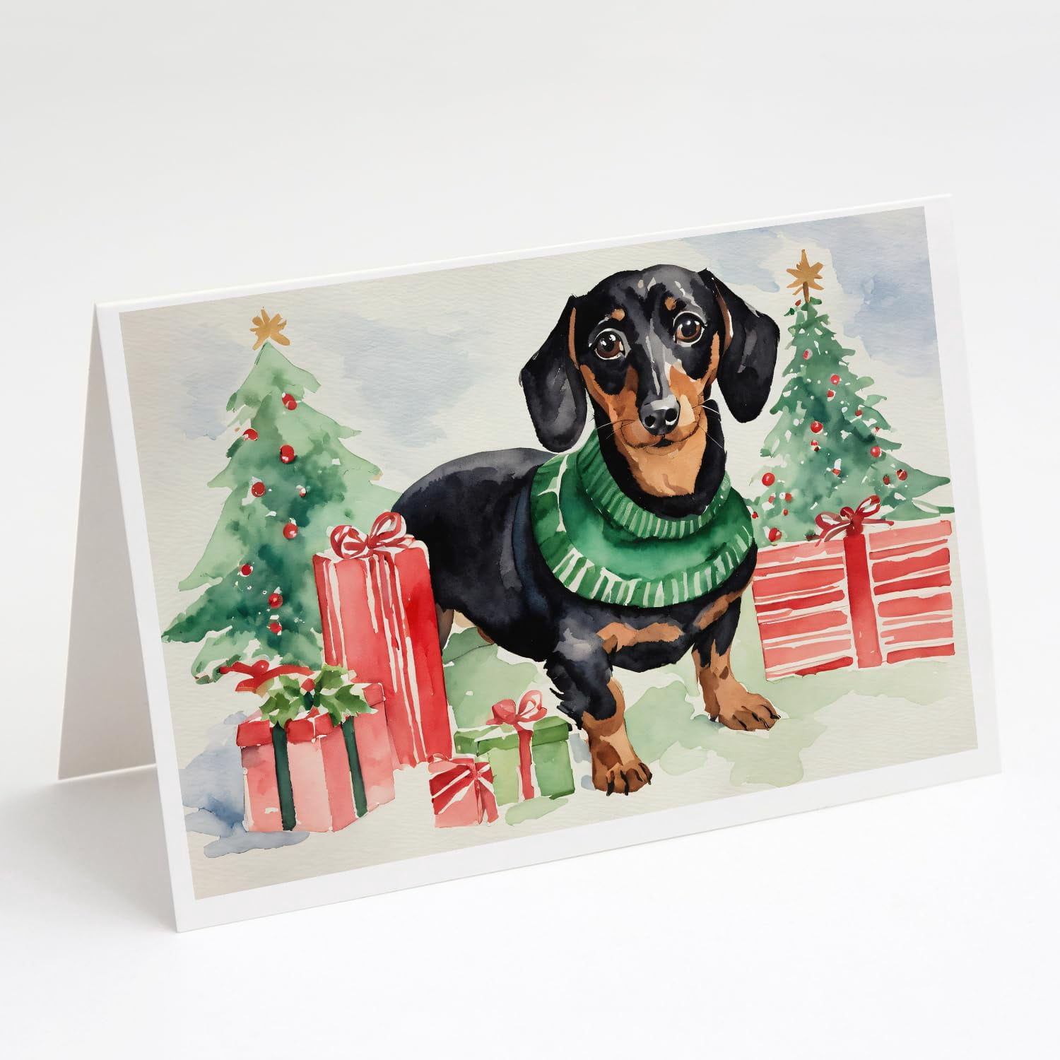 Black and Tan Dachshund Christmas Greeting Cards and Envelopes Pack of 8 7 in x 5 in