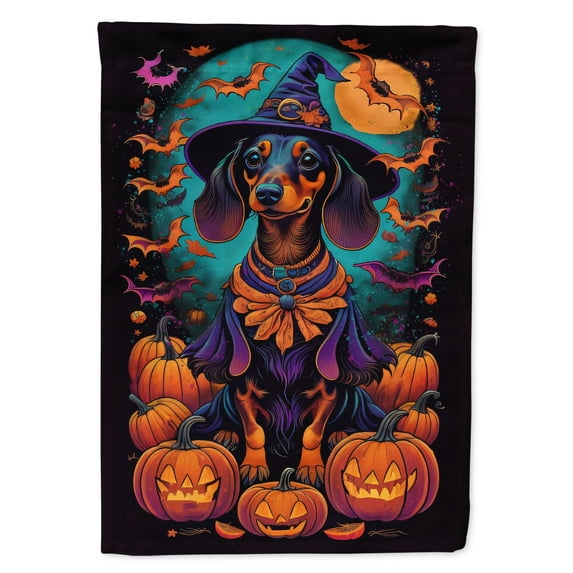 Black and Tan Dachshund Witchy Halloween Garden Flag 11.25 in x 15.5 in