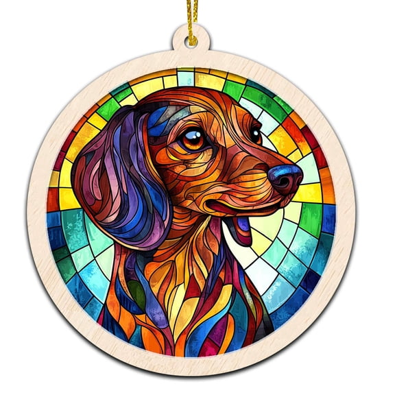 Black and Tan Daschund Stained Glass Suncatcher Ornament Holiday Ornament with Text for Loved Ones, Family & Friends, Christmas 2025 Decoration