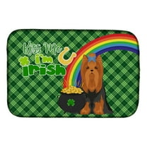 Black and Tan Full Coat Yorkshire Terrier St. Patricks Day Dish Drying Mat