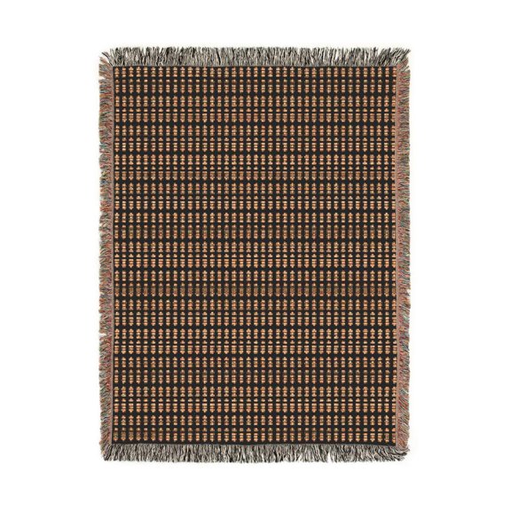 Black and Tan Geometric Triangle Rows Woven Throw Blanket, 100% Cotton, for Sofa, Bed, or Reading Nook