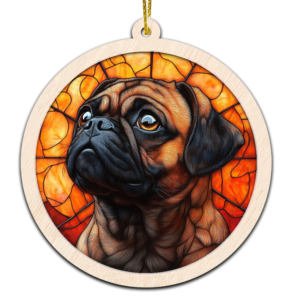 Black and Tan Pug Stained Glass Suncatcher Ornament Holiday Ornament