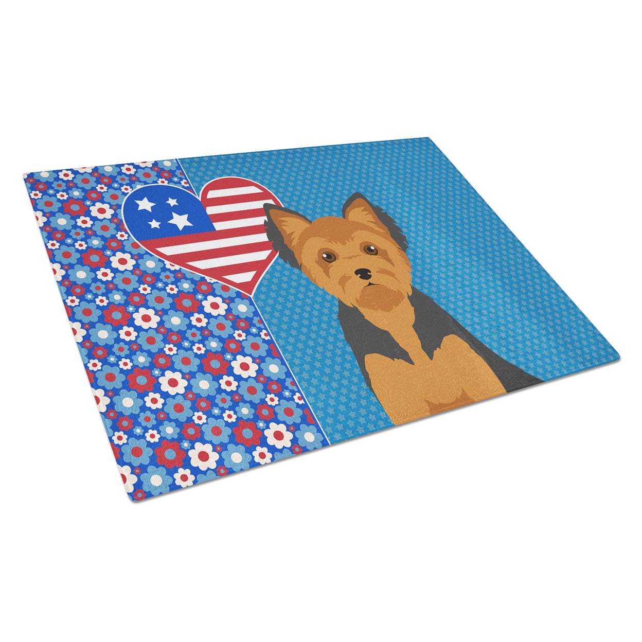 Black and Tan Puppy Cut Yorkshire Terrier Glass Cutting Board Large 12 in x 15 in