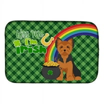 Black and Tan Puppy Cut Yorkshire Terrier St. Patricks Day Dish Drying Mat
