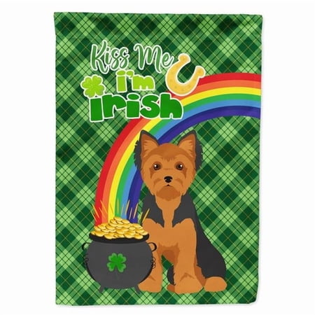 Black and Tan Puppy Cut Yorkshire Terrier St. Patrick's Day Flag Garden Size 11.25 in x 15.5 in