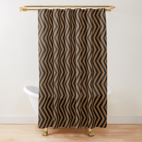 Black and Tan Wavy Chevron Shower Curtain, 100% Polyester, Geometric Style for Bathroom