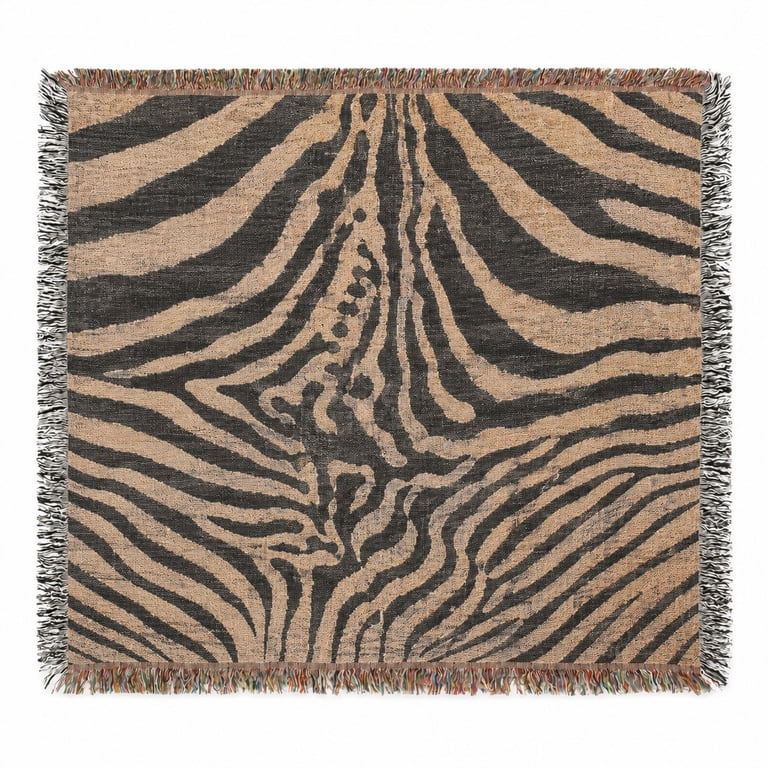 Black and Tan Zebra Stripe Woven Throw Blanket, 100% Cotton with ...