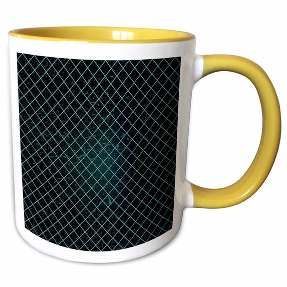 Black and Teal Grunge Diamond Pattern 11oz Two-Tone Yellow Mug mug-124520-8