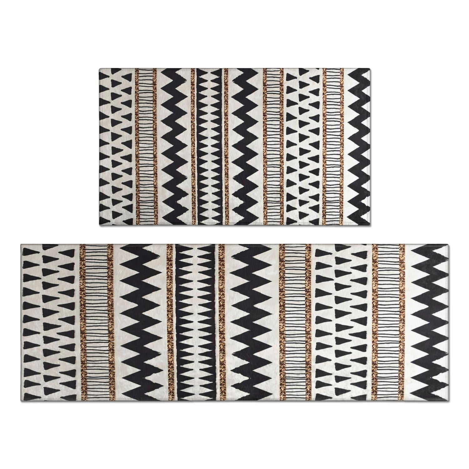 Black and White 2-Piece Kitchen Rugs: Non-Slip Boho Rug Set, Machine ...