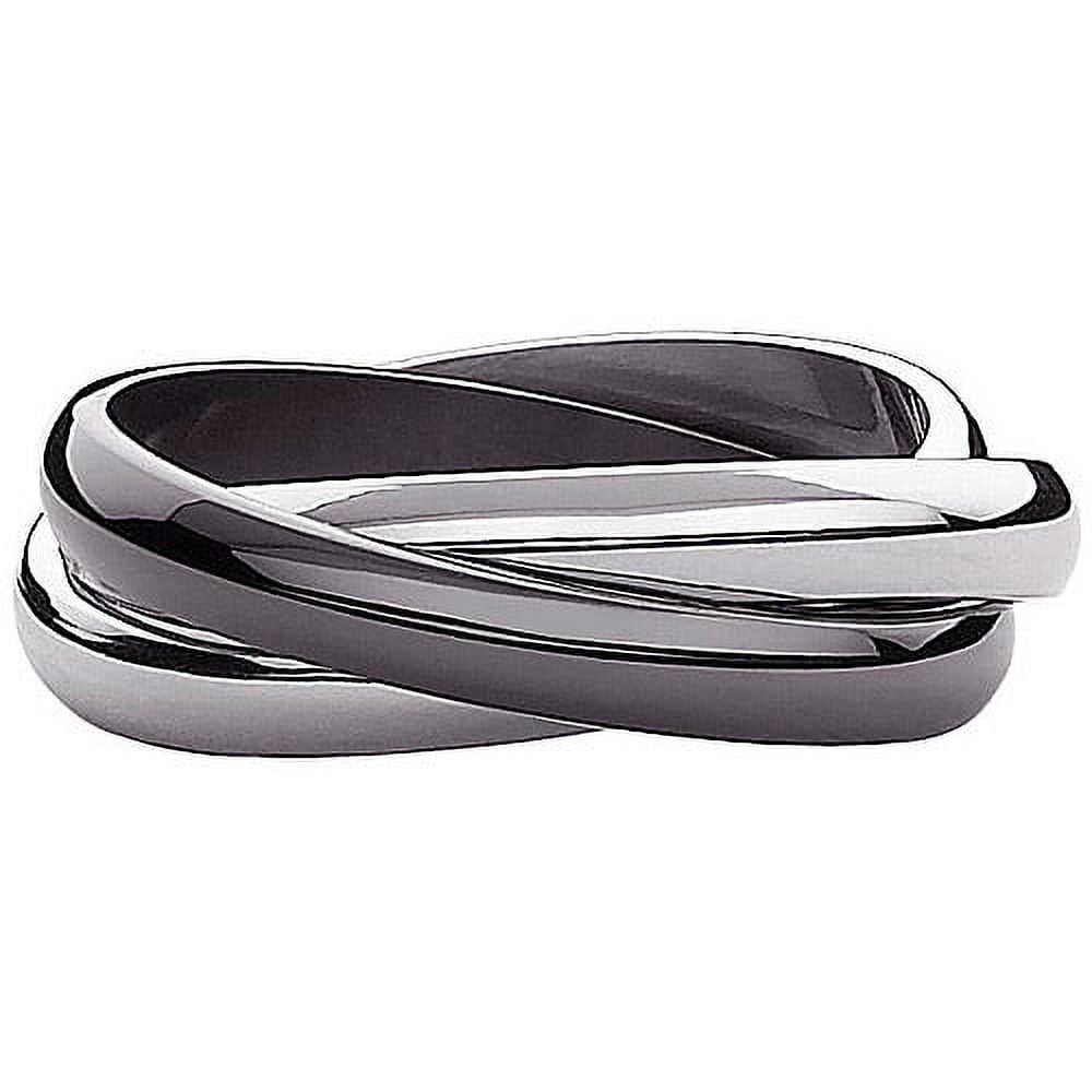 Black and White 3-Band Rolling Ring in Stainless Steel