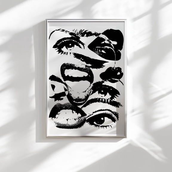 Black and White 70s Style Aesthetic Retro Funky Neutral Decor, Unframed Canvas 24x36in