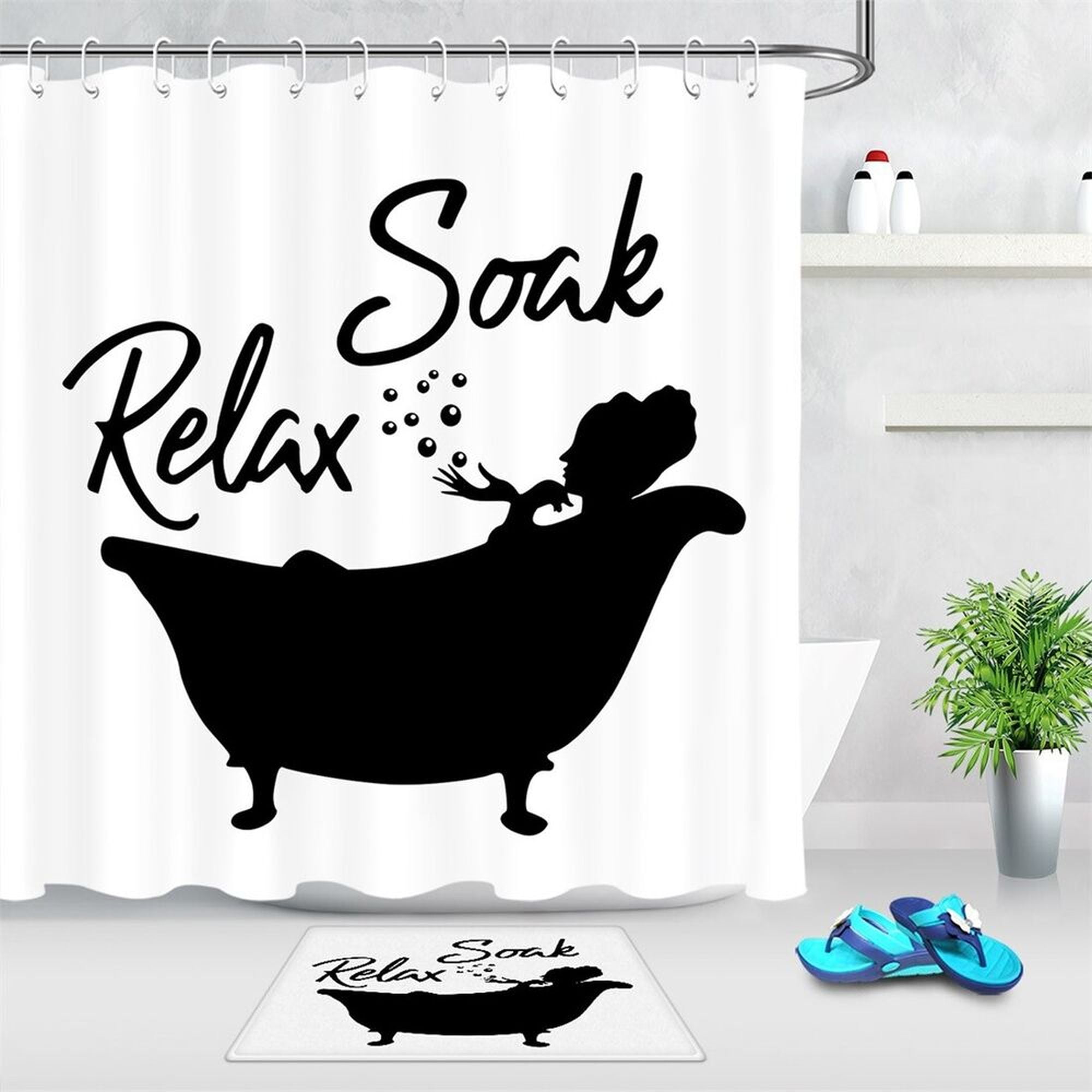 Black and White Abstract Bathtub Shower Curtain Set for a Relaxing Soak