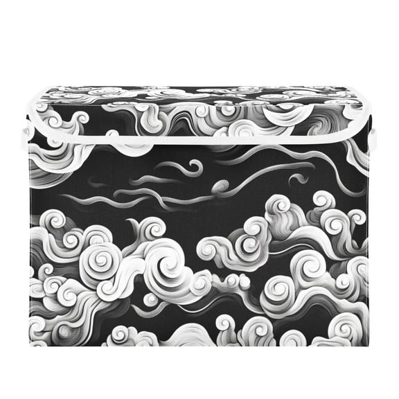 Black and White Abstract Clouds Large Storage Bins with Linen Collapsible Lid Storage Box 16.7 x 12.6 x 11.8in