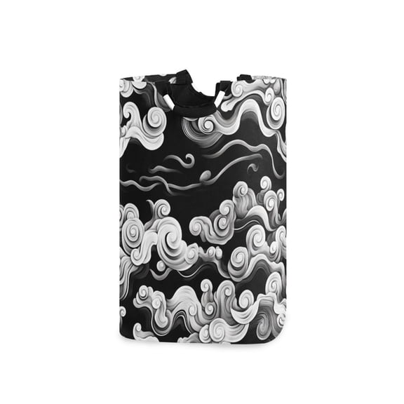 Black and White Abstract Clouds Laundry Basket with Handles 50L Collapsible Laundry Hamper for Bathroom Bedroom Laundry Room