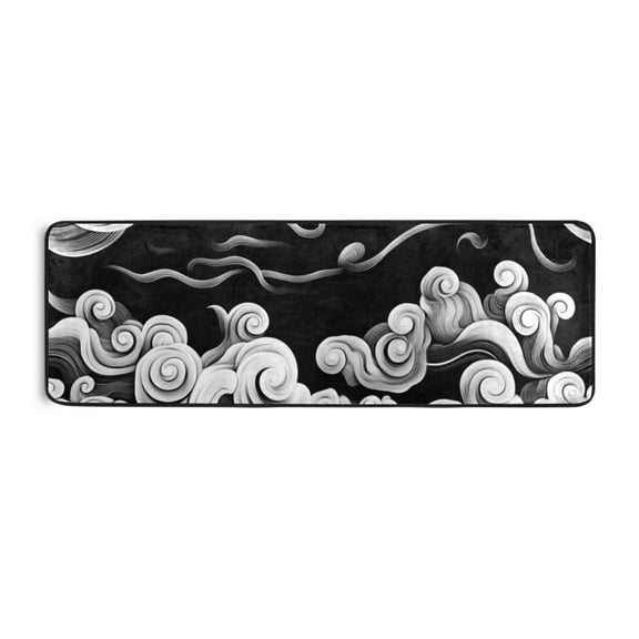 Black and White Abstract Clouds Runner Rug for Hallways Kitchen Non Slip 2'x 6' Washable Hall Carpet for Bedroom Entryway Laundry Room