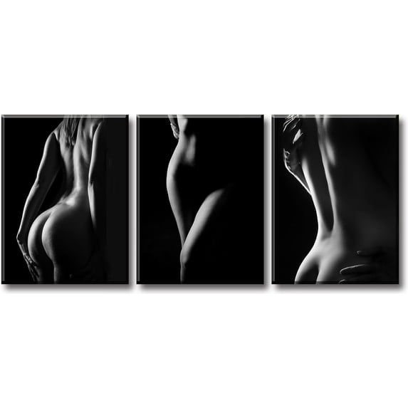 Black and White Abstract Figure Art - 3-Panel Framed Canvas Set, Artistic Silhouettes Wall Decor for Bathroom, Bedroom, Living Room Unframed