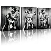 Black and White Abstract Figure Art - 3-Panel Framed Canvas Set, Artistic Silhouettes Wall Decor for Bathroom, Bedroom, Living Room Unframed