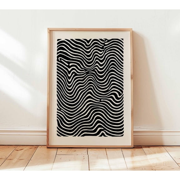 Black and White Abstract Minimalist Line Optical Illusion Geometric Art Unframed Paper Print
