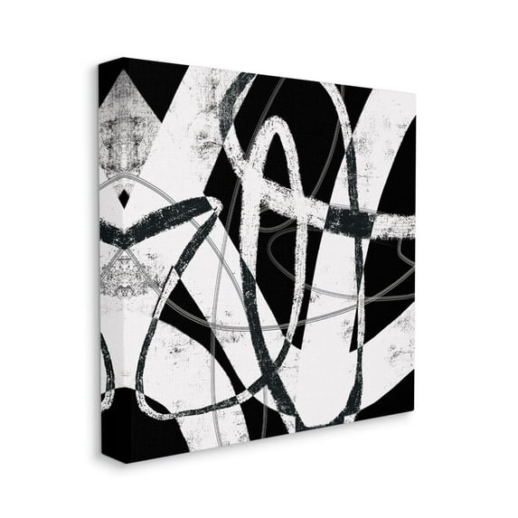 Black and White Abstract Moving Paint Brush Strokes Abstract Gallery-Wrapped Canvas Print Wall Art, 17x17