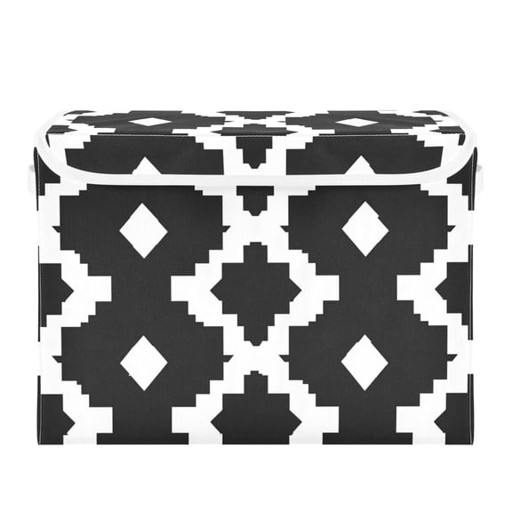 Black and White Abstract Pattern Foldable Storage Bin with Lid and Handle Collapsible Storage Box 16.5 x 12.6 x 11.8 inches