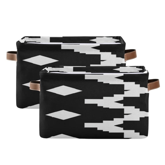 Black and White Abstract Pattern Square Storage Bins with Handles Collapsible Containing Box 2 Packs
