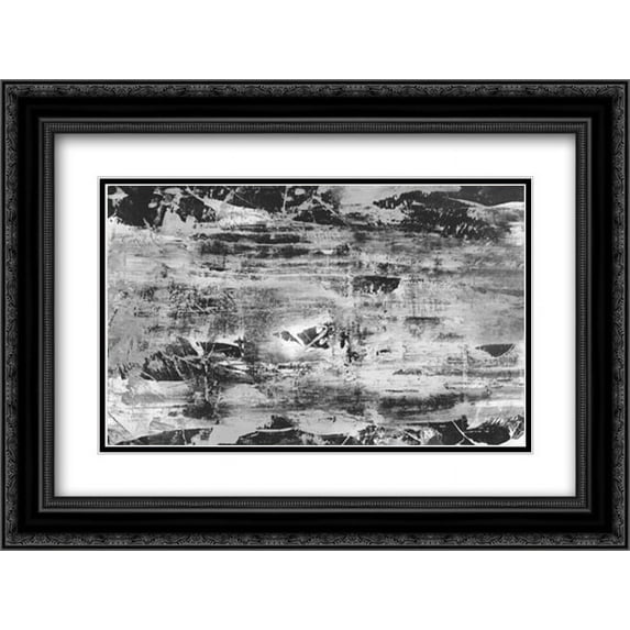 Black and White Abstract V 2x Matted 24x18 Black Ornate Framed Art Print by PI Studio