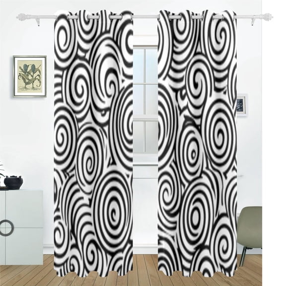 Black and White Abstract Vortex Blackout Curtains, 55W x 72/84L Living Room Bedroom Curtains, Heat Insulation and Sun Protection, 2-Pack