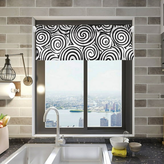 Black and White Abstract Vortex Curtain Valances for Windows Kitchen Living Room Valances 54" W x 18" L