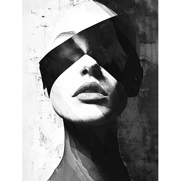 Black and White Abstract Woman Face Canvas Wall Art，Suitable for Living Room，Bedroom，Bathroom，Office，and Dinning Room Decoration.