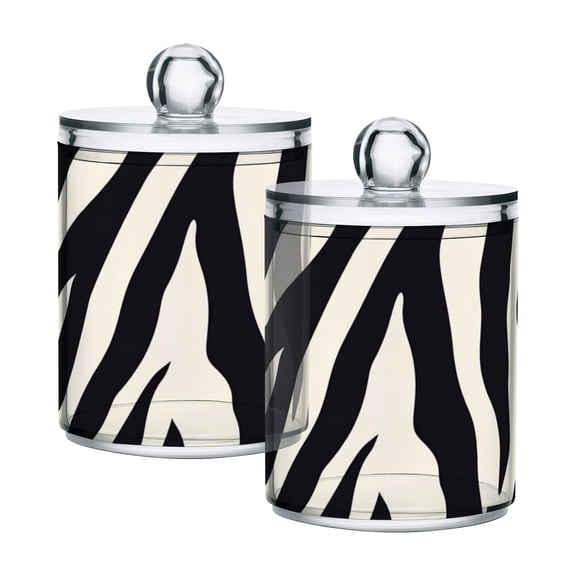 Black and White Abstract Zebra Pattern Translucent Plastic Cans Storage Canisters with Lid Set of 2
