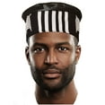thumbnail image 1 of Black and White African Hand Woven Kente Kufi Hat with Faux Leather, 1 of 6